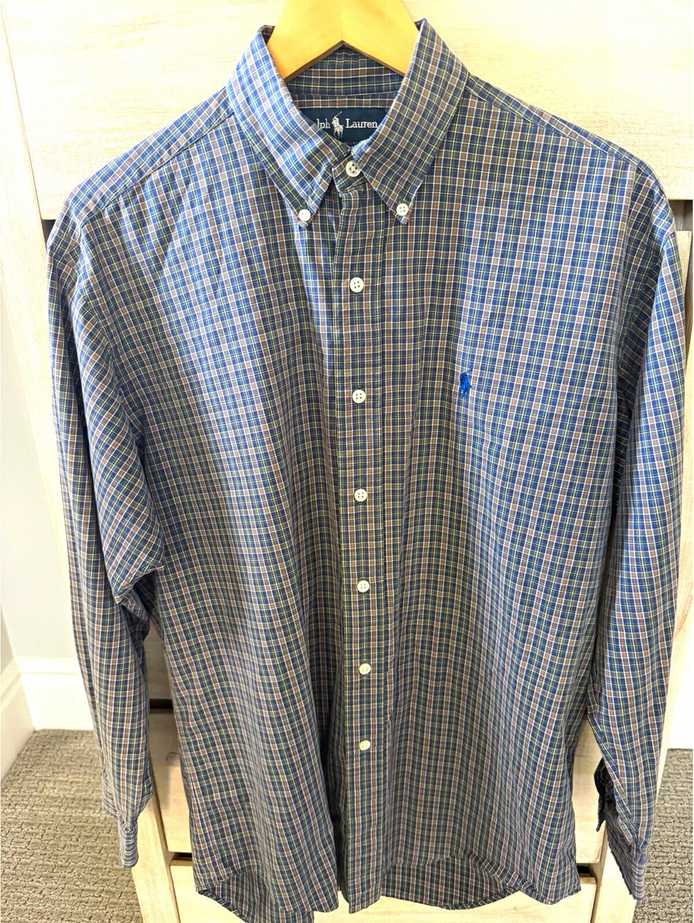 Ralph Lauren Blake Men's Size M Blue Plaid Button-Down Long Sleeve Cotton Shirt